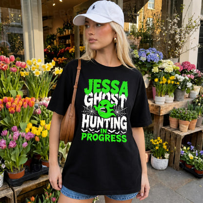 JESSA HW22-K06-109 - NAME Ghost Hunting In Progress Personalized Halloween Shirt
