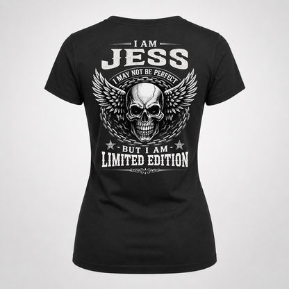 JESS P01-K24-229 – Personalized Skull Graphic Apparel “I Am NAME I May Not Be Perfect But I Am Limited Edition”