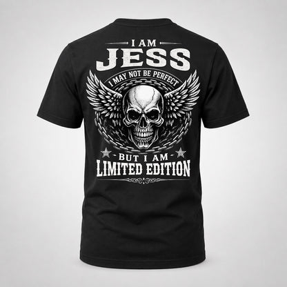 JESS P01-K24-229 – Personalized Skull Graphic Apparel “I Am NAME I May Not Be Perfect But I Am Limited Edition”