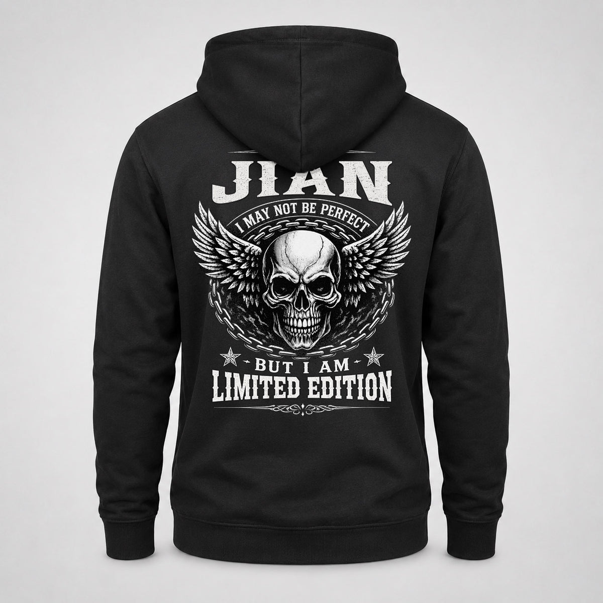JIAN P01-K24-229 – Personalized Skull Graphic Apparel “I Am NAME I May Not Be Perfect But I Am Limited Edition”