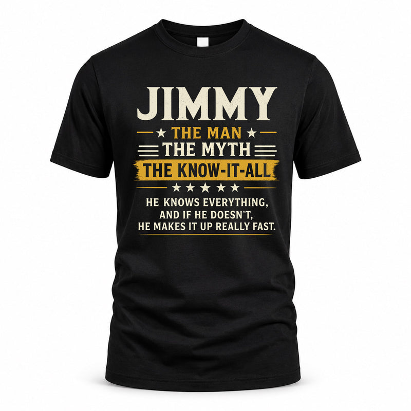 JIMMY TM90-K04-125 - NAME Legendary Know-It-All Personalized Funny Shirt
