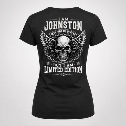 JOHNSTON P01-K24-229 – Personalized Skull Graphic Apparel “I Am NAME I May Not Be Perfect But I Am Limited Edition”
