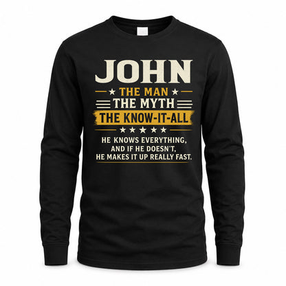 JOHN TM90-K04-125 - NAME Legendary Know-It-All Personalized Funny Shirt