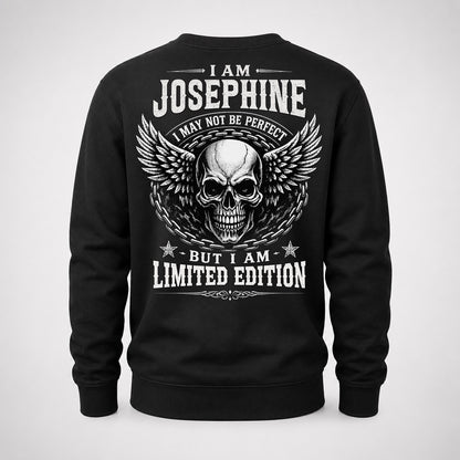 JOSEPHINE P01-K24-229 – Personalized Skull Graphic Apparel “I Am NAME I May Not Be Perfect But I Am Limited Edition”