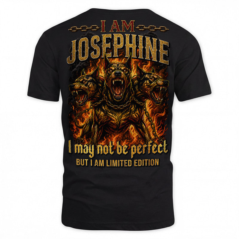 JOSEPHINE MP88-F2-168–Personalized Bold Quote Apparel “I Am NAME I May Not Be Perfect But I Am Limited Edition