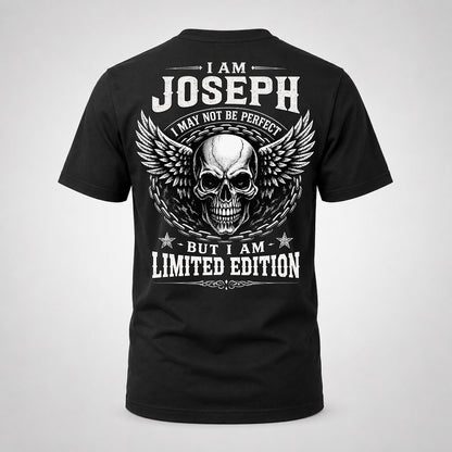 JOSEPH P01-K24-229 – Personalized Skull Graphic Apparel “I Am NAME I May Not Be Perfect But I Am Limited Edition”