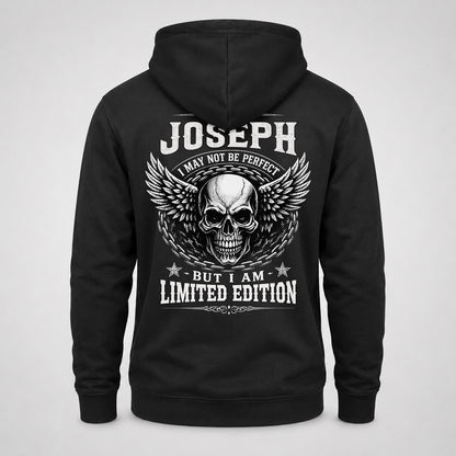 JOSEPH P01-K24-229 – Personalized Skull Graphic Apparel “I Am NAME I May Not Be Perfect But I Am Limited Edition”