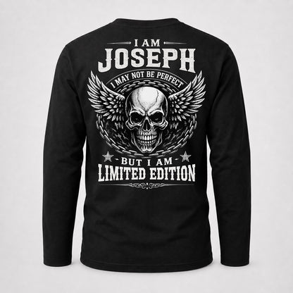 JOSEPH P01-K24-229 – Personalized Skull Graphic Apparel “I Am NAME I May Not Be Perfect But I Am Limited Edition”