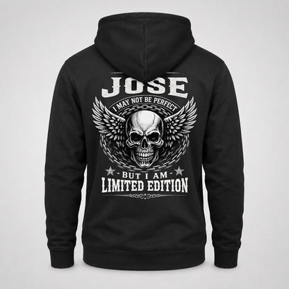 JOSE P01-K24-229 – Personalized Skull Graphic Apparel “I Am NAME I May Not Be Perfect But I Am Limited Edition”