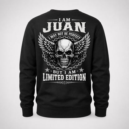 JUAN P01-K24-229 – Personalized Skull Graphic Apparel “I Am NAME I May Not Be Perfect But I Am Limited Edition”