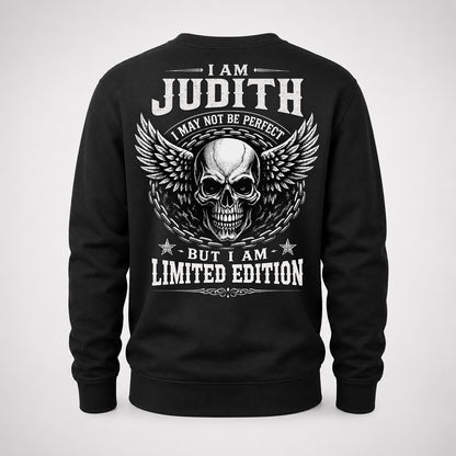 JUDITH P01-K24-229 – Personalized Skull Graphic Apparel “I Am NAME I May Not Be Perfect But I Am Limited Edition”