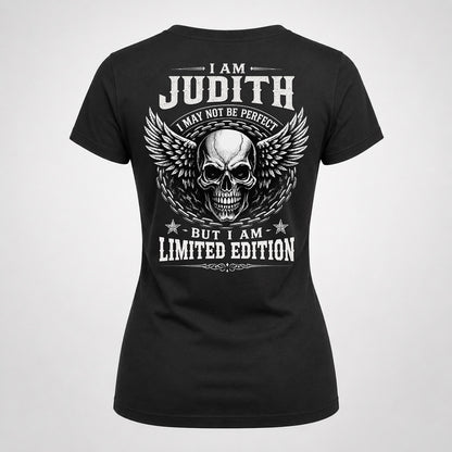 JUDITH P01-K24-229 – Personalized Skull Graphic Apparel “I Am NAME I May Not Be Perfect But I Am Limited Edition”