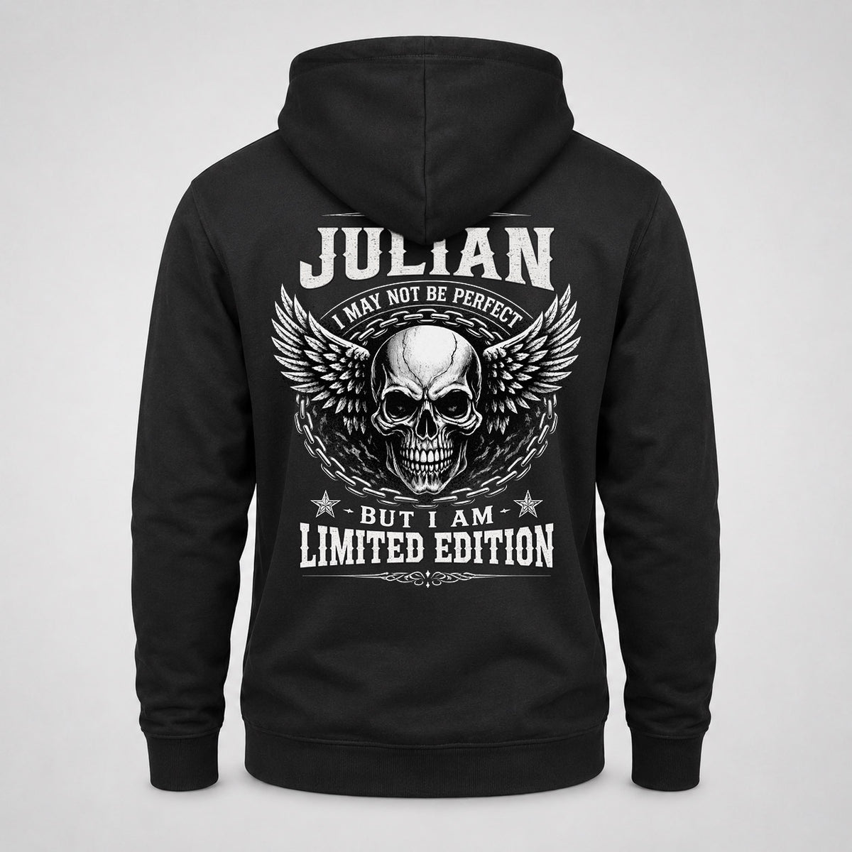 JULIAN P01-K24-229 – Personalized Skull Graphic Apparel “I Am NAME I May Not Be Perfect But I Am Limited Edition”