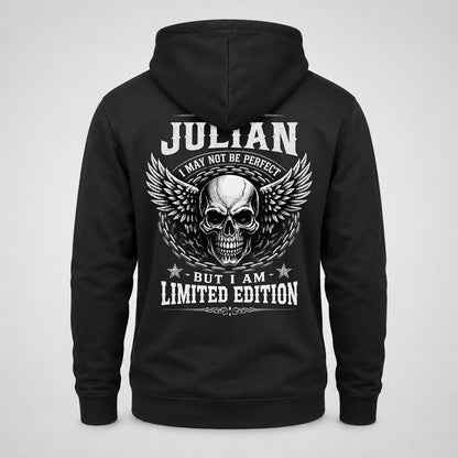 JULIAN P01-K24-229 – Personalized Skull Graphic Apparel “I Am NAME I May Not Be Perfect But I Am Limited Edition”