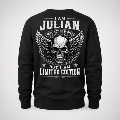 JULIAN P01-K24-229 – Personalized Skull Graphic Apparel “I Am NAME I May Not Be Perfect But I Am Limited Edition”