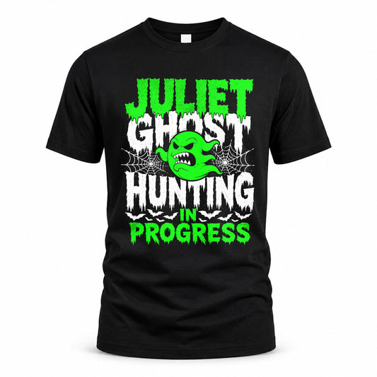 JULIET HW22-K06-109 - NAME Ghost Hunting In Progress Personalized Halloween Shirt