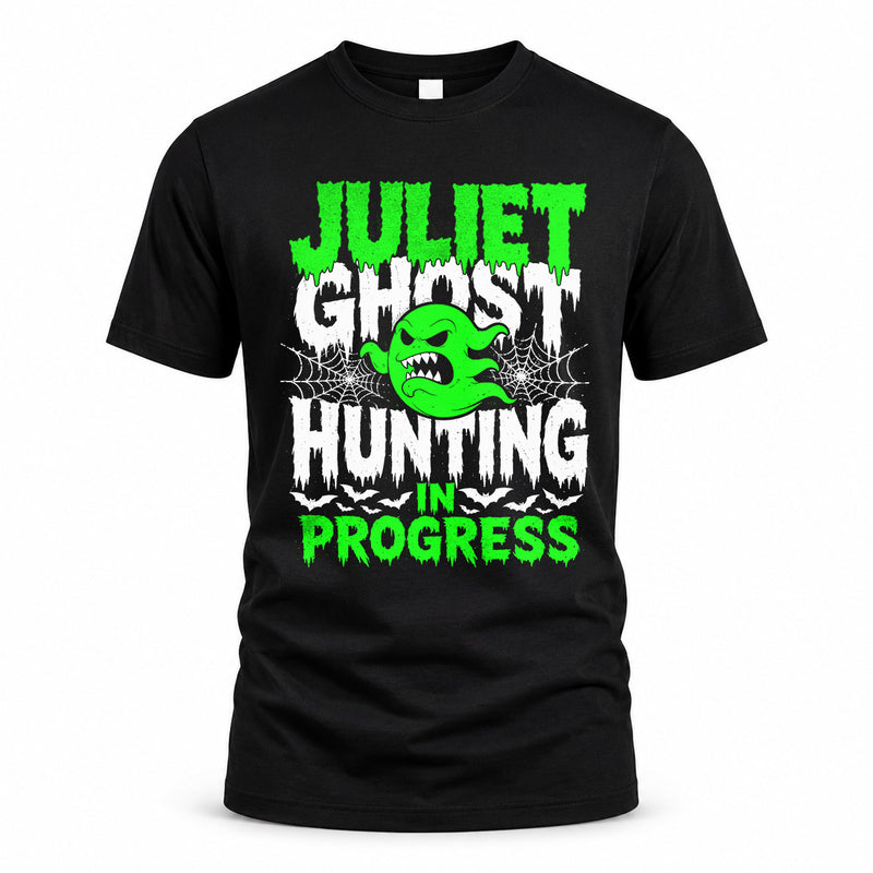 JULIET HW22-K06-109 - NAME Ghost Hunting In Progress Personalized Halloween Shirt