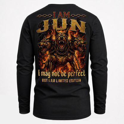 JUN MP88-F2-168–Personalized Bold Quote Apparel “I Am NAME I May Not Be Perfect But I Am Limited Edition