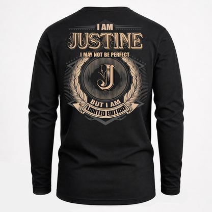 JUSTINE PH55-T25-Personalized Name Quote Apparel “I Am NAME May Not Be Perfect But I Am Limited Edition”