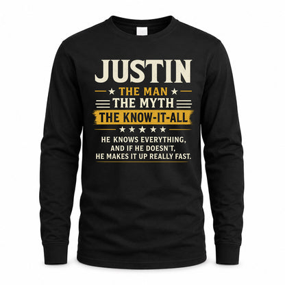 JUSTIN TM90-K04-125 - NAME Legendary Know-It-All Personalized Funny Shirt