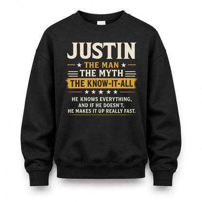 JUSTIN TM90-K04-125 - NAME Legendary Know-It-All Personalized Funny Shirt