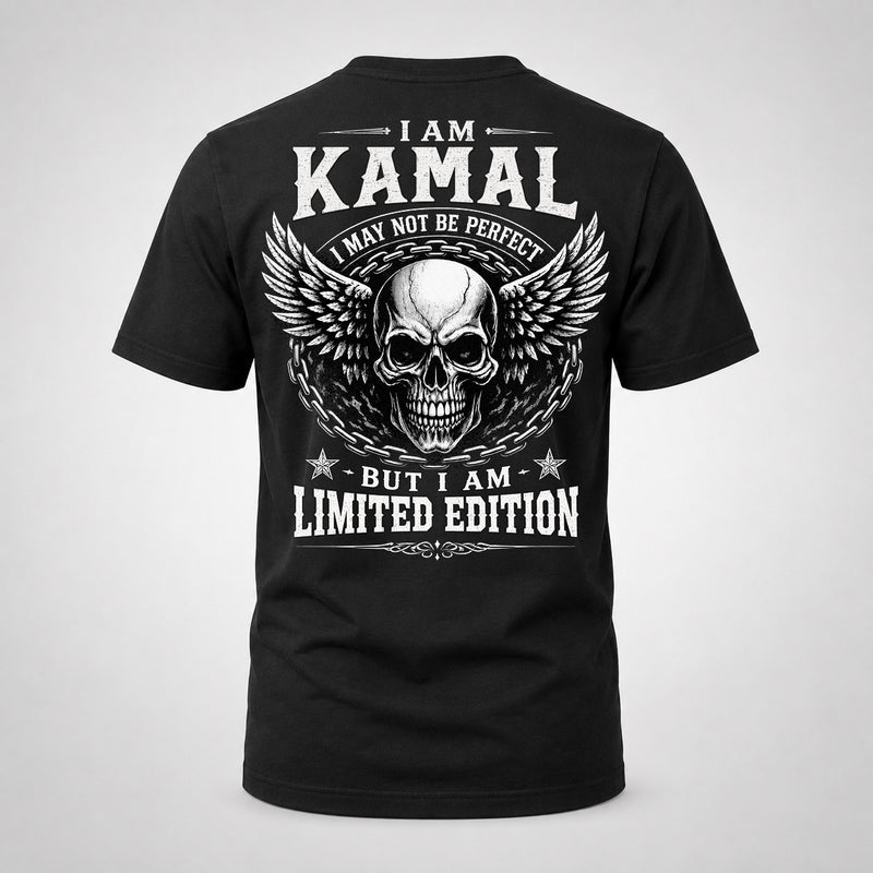 KAMAL P01-K24-229 – Personalized Skull Graphic Apparel “I Am NAME I May Not Be Perfect But I Am Limited Edition”