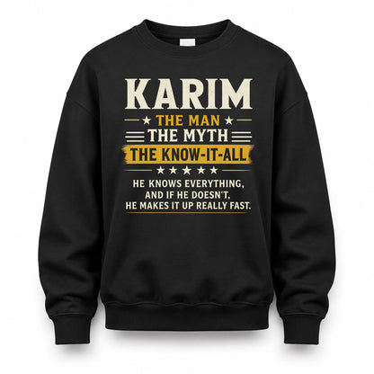 KARIM TM90-K04-125 - NAME Legendary Know-It-All Personalized Funny Shirt