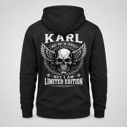 KARL P01-K24-229 – Personalized Skull Graphic Apparel “I Am NAME I May Not Be Perfect But I Am Limited Edition”