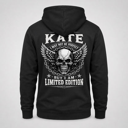 KATE P01-K24-229 – Personalized Skull Graphic Apparel “I Am NAME I May Not Be Perfect But I Am Limited Edition”
