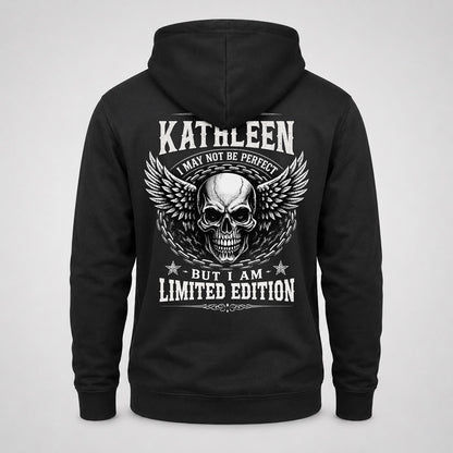 KATHLEEN P01-K24-229 – Personalized Skull Graphic Apparel “I Am NAME I May Not Be Perfect But I Am Limited Edition”