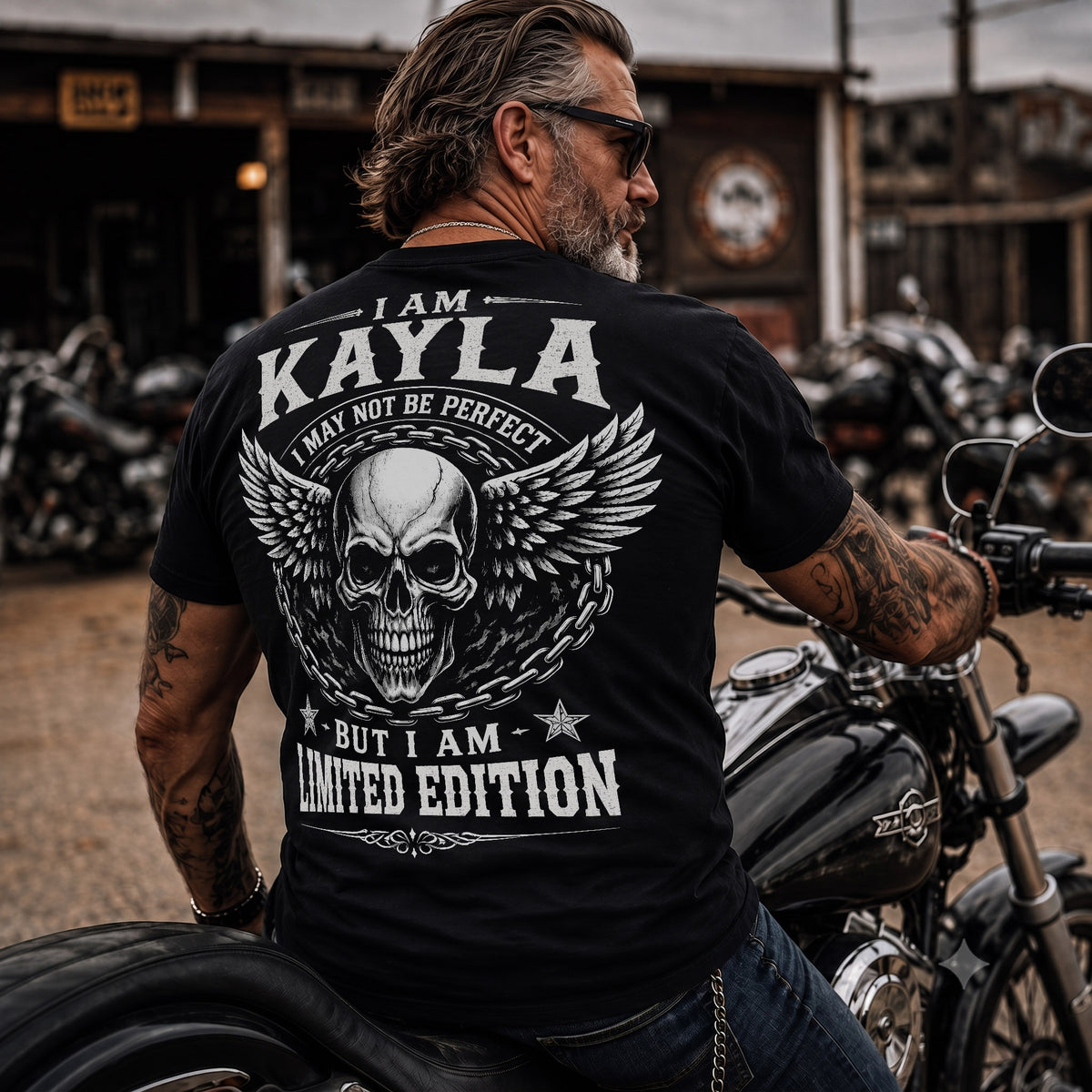 KAYLA P01-K24-229 – Personalized Skull Graphic Apparel “I Am NAME I May Not Be Perfect But I Am Limited Edition”