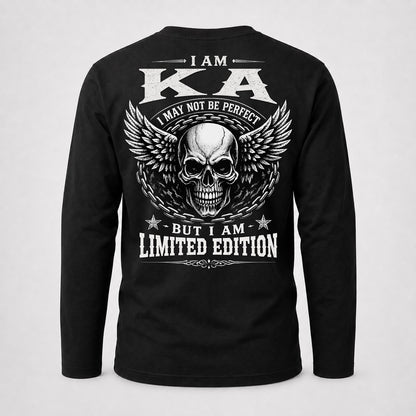 KA P01-K24-229 – Personalized Skull Graphic Apparel “I Am NAME I May Not Be Perfect But I Am Limited Edition”