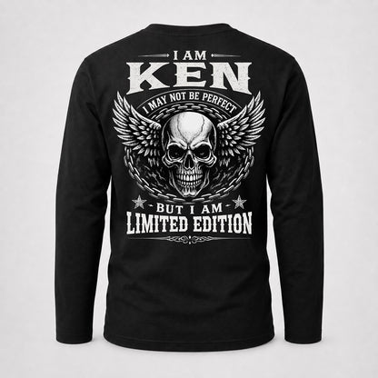 KEN P01-K24-229 – Personalized Skull Graphic Apparel “I Am NAME I May Not Be Perfect But I Am Limited Edition”