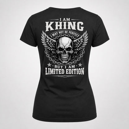 KHING P01-K24-229 – Personalized Skull Graphic Apparel “I Am NAME I May Not Be Perfect But I Am Limited Edition”