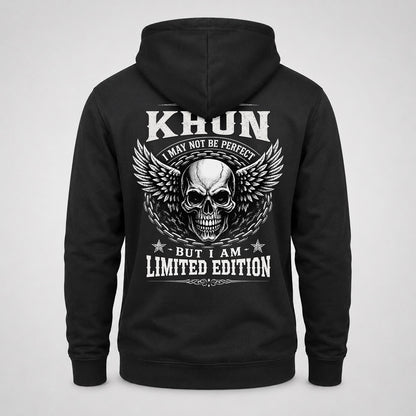 KHUN P01-K24-229 – Personalized Skull Graphic Apparel “I Am NAME I May Not Be Perfect But I Am Limited Edition”