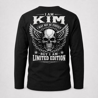 KIM P01-K24-229 – Personalized Skull Graphic Apparel “I Am NAME I May Not Be Perfect But I Am Limited Edition”