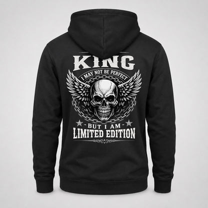 KING P01-K24-229 – Personalized Skull Graphic Apparel “I Am NAME I May Not Be Perfect But I Am Limited Edition”
