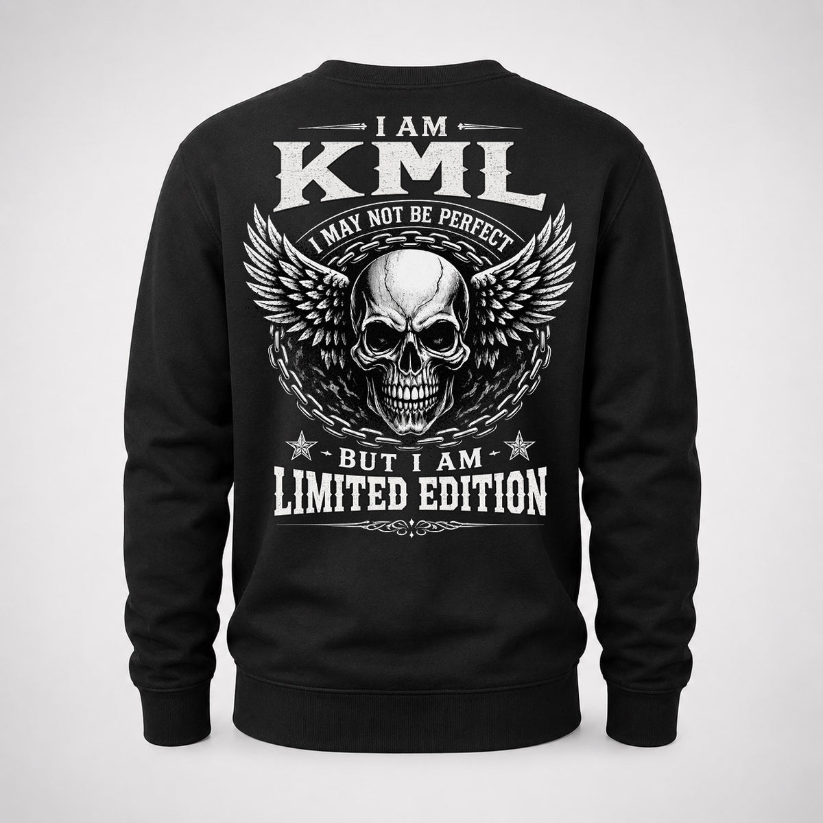 KML P01-K24-229 – Personalized Skull Graphic Apparel “I Am NAME I May Not Be Perfect But I Am Limited Edition”