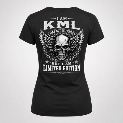 KML P01-K24-229 – Personalized Skull Graphic Apparel “I Am NAME I May Not Be Perfect But I Am Limited Edition”