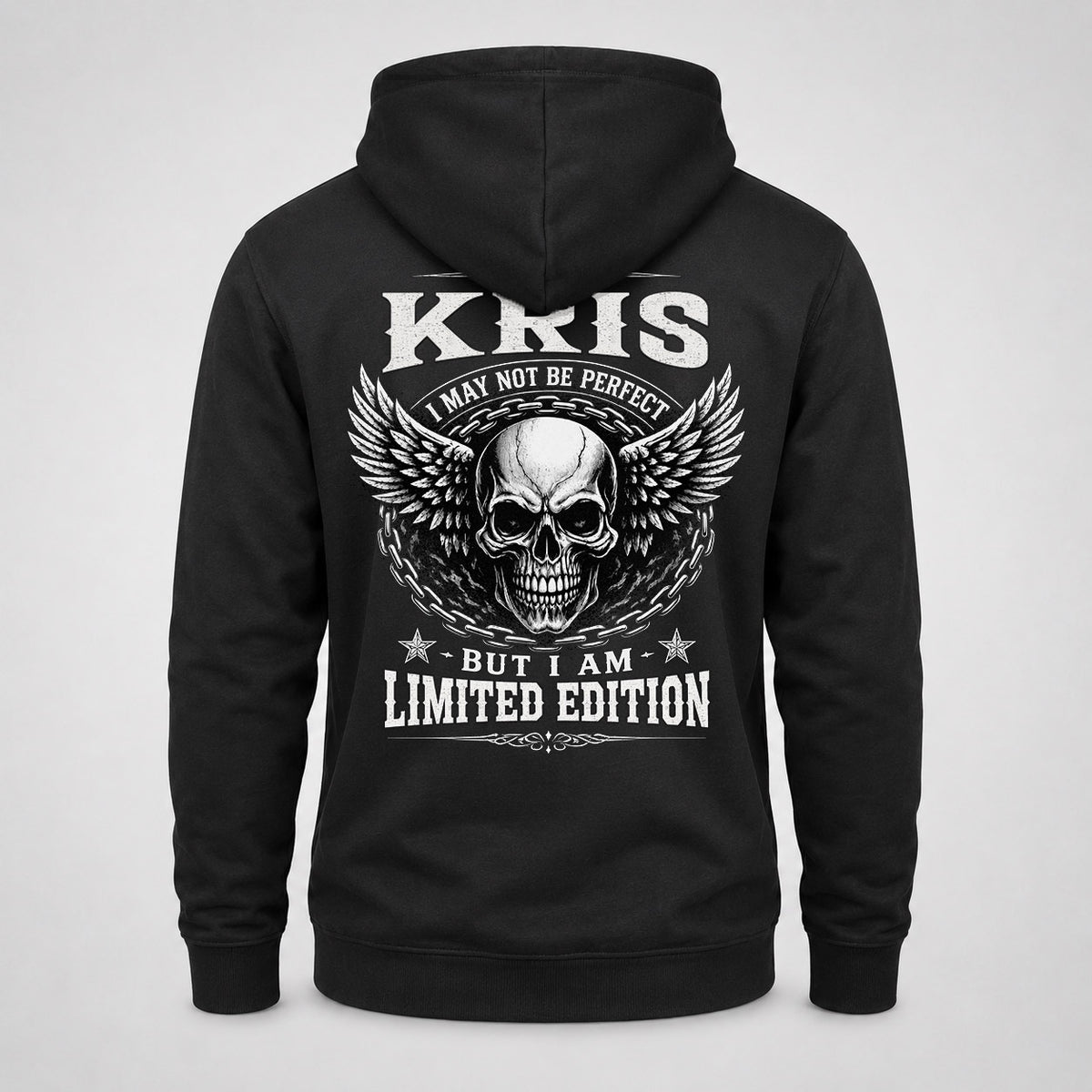 KRIS P01-K24-229 – Personalized Skull Graphic Apparel “I Am NAME I May Not Be Perfect But I Am Limited Edition”