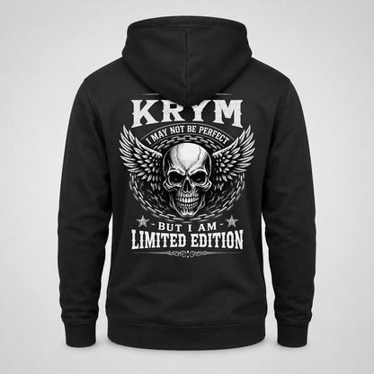 KRYM P01-K24-229 – Personalized Skull Graphic Apparel “I Am NAME I May Not Be Perfect But I Am Limited Edition”