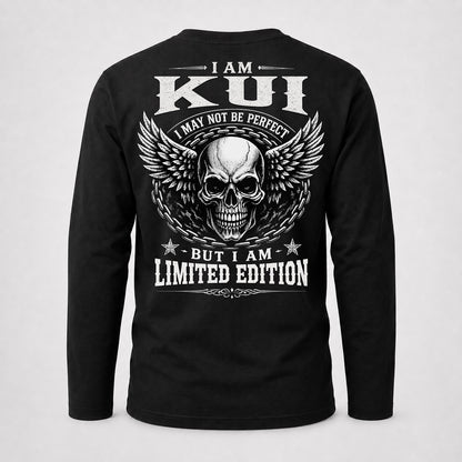 KUI P01-K24-229 – Personalized Skull Graphic Apparel “I Am NAME I May Not Be Perfect But I Am Limited Edition”