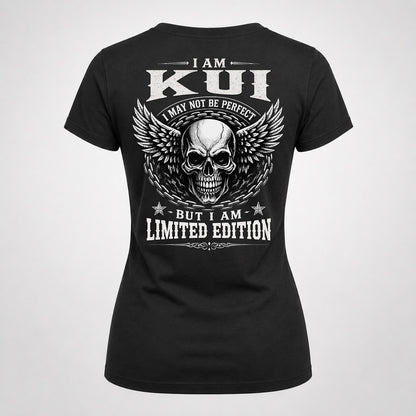 KUI P01-K24-229 – Personalized Skull Graphic Apparel “I Am NAME I May Not Be Perfect But I Am Limited Edition”