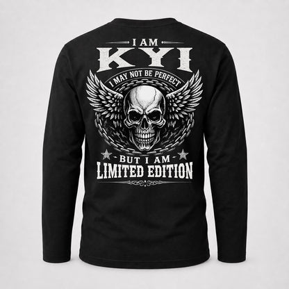 KYI P01-K24-229 – Personalized Skull Graphic Apparel “I Am NAME I May Not Be Perfect But I Am Limited Edition”