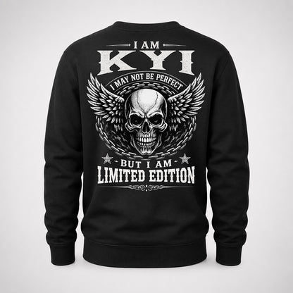 KYI P01-K24-229 – Personalized Skull Graphic Apparel “I Am NAME I May Not Be Perfect But I Am Limited Edition”