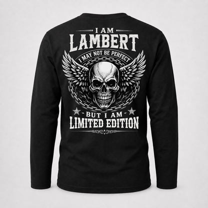 LAMBERT P01-K24-229 – Personalized Skull Graphic Apparel “I Am NAME I May Not Be Perfect But I Am Limited Edition”