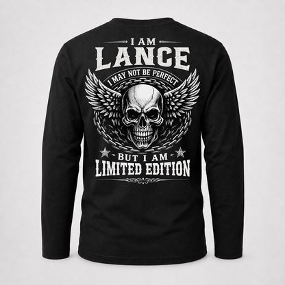 LANCE P01-K24-229 – Personalized Skull Graphic Apparel “I Am NAME I May Not Be Perfect But I Am Limited Edition”