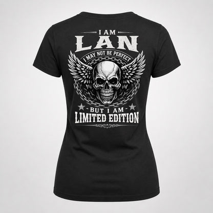 LAN P01-K24-229 – Personalized Skull Graphic Apparel “I Am NAME I May Not Be Perfect But I Am Limited Edition”