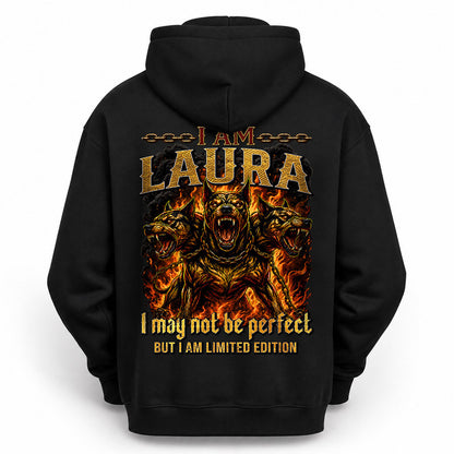 LAURA MP88-F2-168–Personalized Bold Quote Apparel “I Am NAME I May Not Be Perfect But I Am Limited Edition