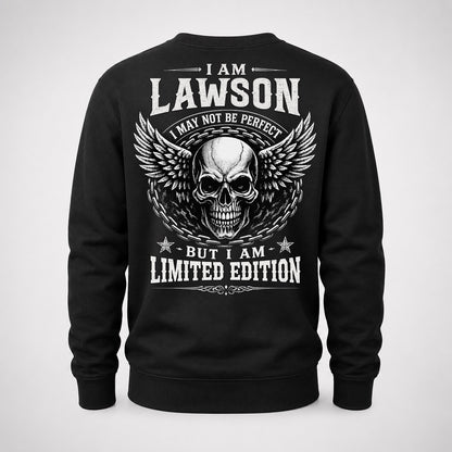 LAWSON P01-K24-229 – Personalized Skull Graphic Apparel “I Am NAME I May Not Be Perfect But I Am Limited Edition”